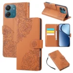 Rose Flower Embossed 3-Card Slots Leather Phone Case, For Redmi 13C 4G / 5G / Poco C65, For Redmi Note 13R Pro, For Redmi Note 13 Pro 5G, For Redmi 12 4G / 5G / Note 12R