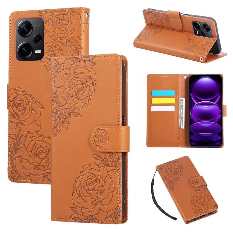 Rose Flower Embossed 3-Card Slots Leather Phone Case, For Redmi Note 12 Pro+, For Redmi Note 12 Pro 5G, For Redmi 11A 4G Global, For Redmi Note 11S 5G / 11T 5G Global