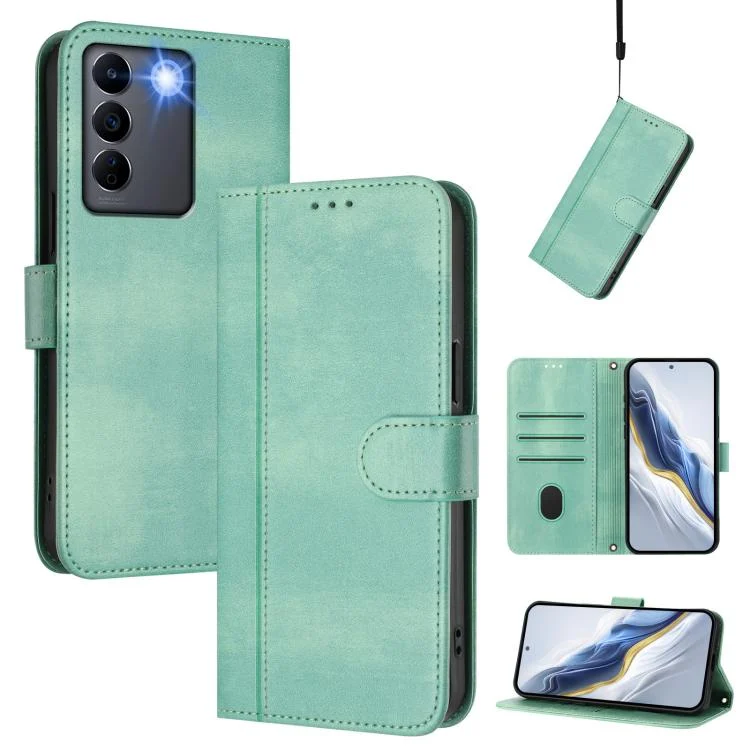 Line Splicing Buckle Retro Leather Phone Case, For vivo V27 5G / V27 Pro 5G Global, For vivo V27e 4G / T2 4G Global