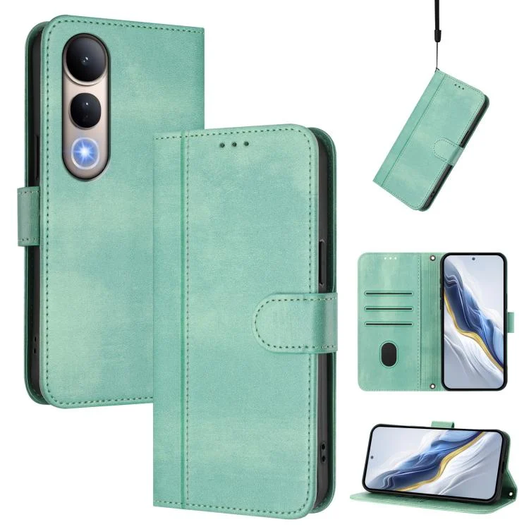 Line Splicing Buckle Retro Leather Phone Case, For vivo V50 Lite 5G Global / V40 Lite 4G, For vivo Y04 4G Global / Y29s 5G