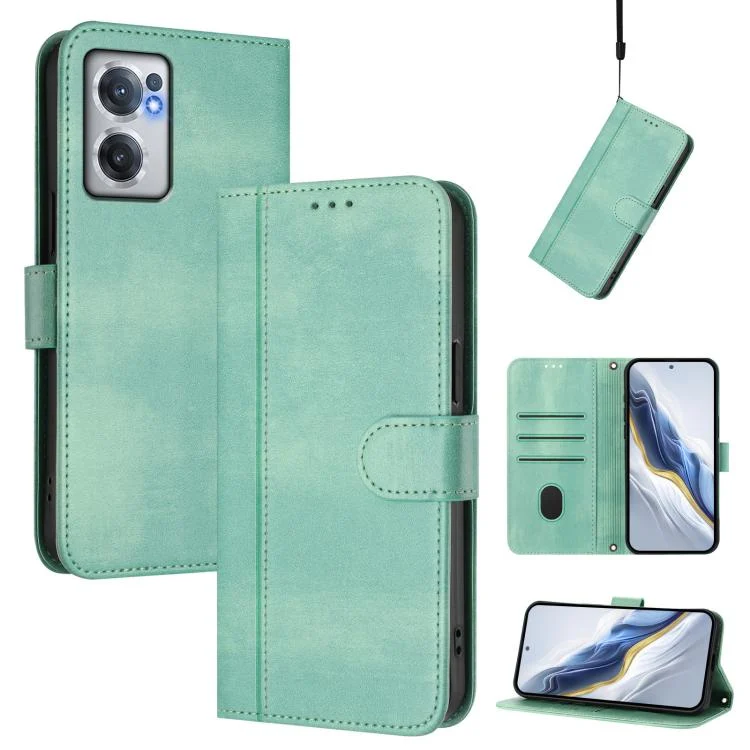 Line Splicing Buckle Retro Leather Phone Case, For OnePlus Nord CE 2 5G, For OnePlus 10 Pro