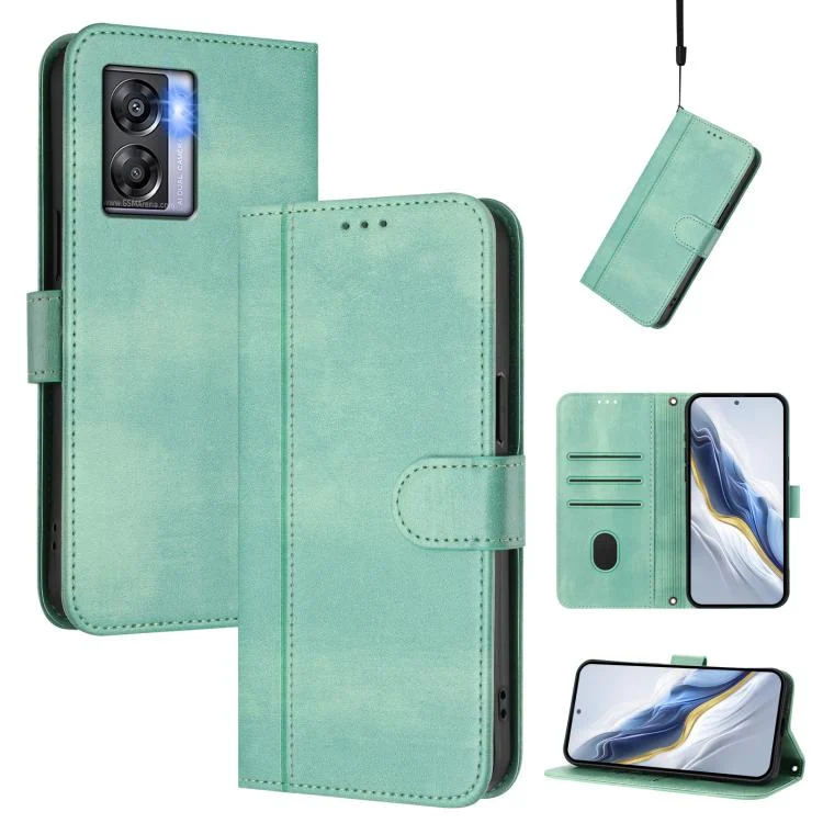 Line Splicing Buckle Retro Leather Phone Case, For OnePlus Nord N300, For OnePlus 10T / OnePlus Ace Pro