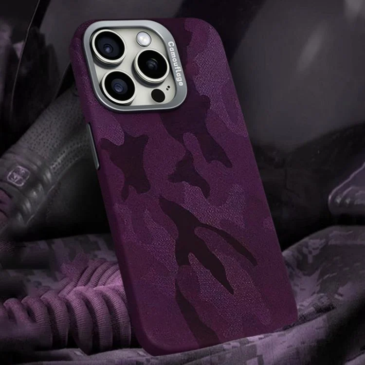 Camouflage Leather Metal Frame MagSafe PC Phone Case, For iPhone 14 Pro, For iPhone 14 Pro Max, For iPhone 13 Pro Max