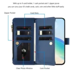 Magnetic Closure 9 Card Slots Zipper Leather Case with Hand Strap, For OnePlus Nord N30 SE 5G, For OnePlus 12R 5G Global, For OnePlus 12 5G Global - Image 3