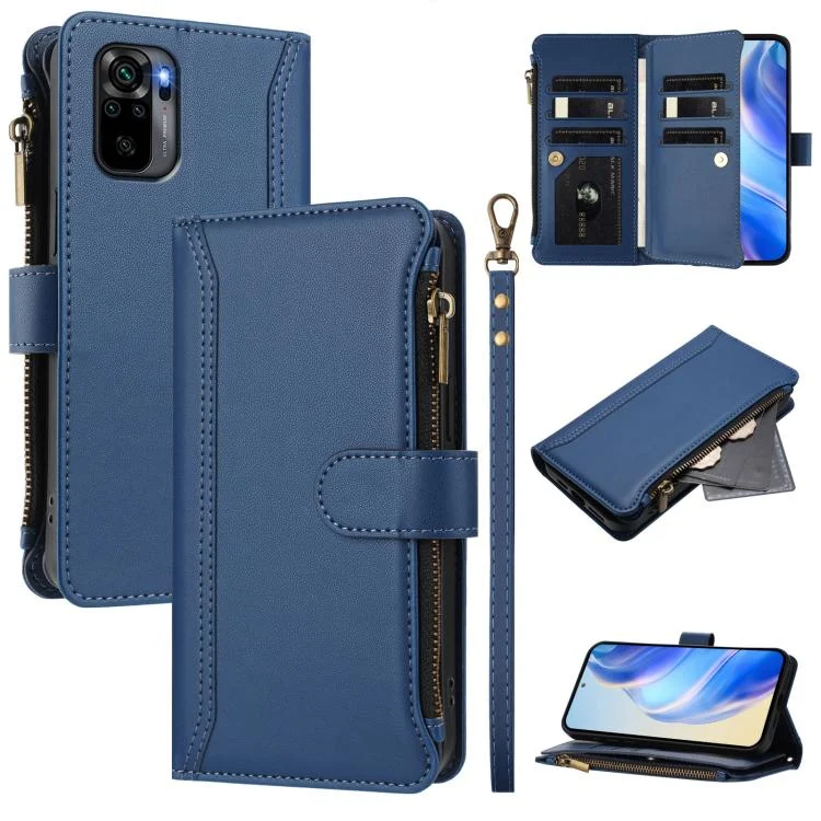 EDA008001818A.webp Magnetic Closure 9 Card Slots Zipper Leather Case with Hand Strap, For Redmi Note 10 4G / Note 10S / Poco M5s, For Redmi Note 11 Pro+ 5G EU / Poco X4 NFC, For Redmi Note 11S 5G / Poco M4 Pro 5G - Image 1