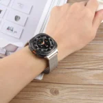 Integrated Buckle Embossed Milanese Metal Watch Band - Image 4