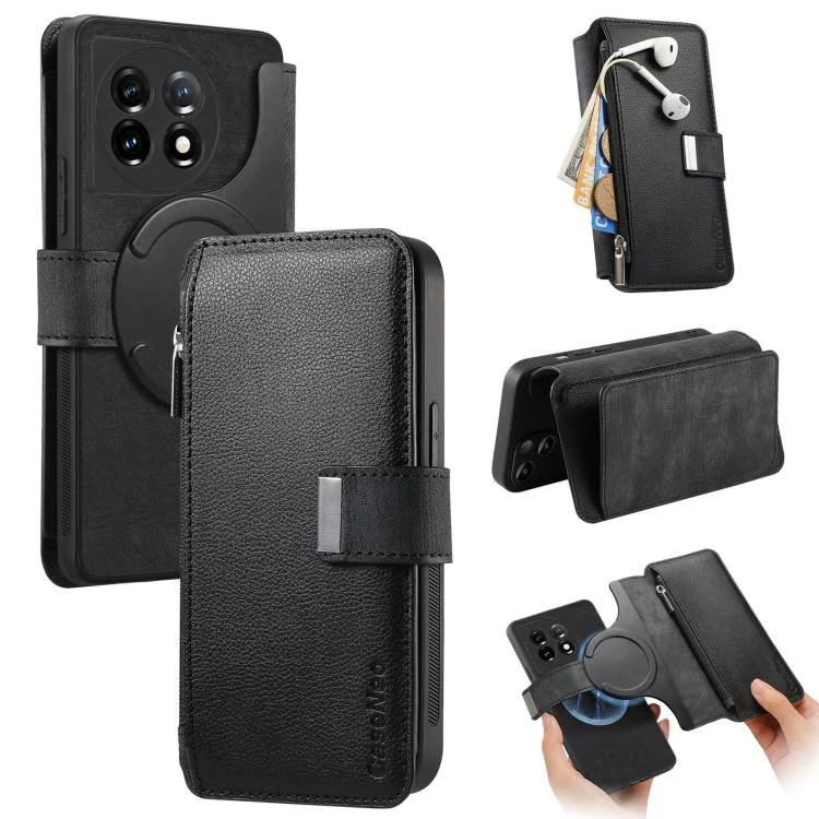 CaseNeo MagSafe RFID Anti-theft Zipper Wallet Retro Leather Phone Case, For OnePlus 11