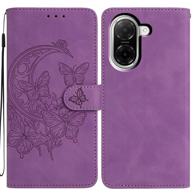 Moonlit Butterfly Dance Pattern Embossed Leather Phone Case, For Redmi A5 4G EU 173.3mm, For Redmi A5 4G 171.7mm