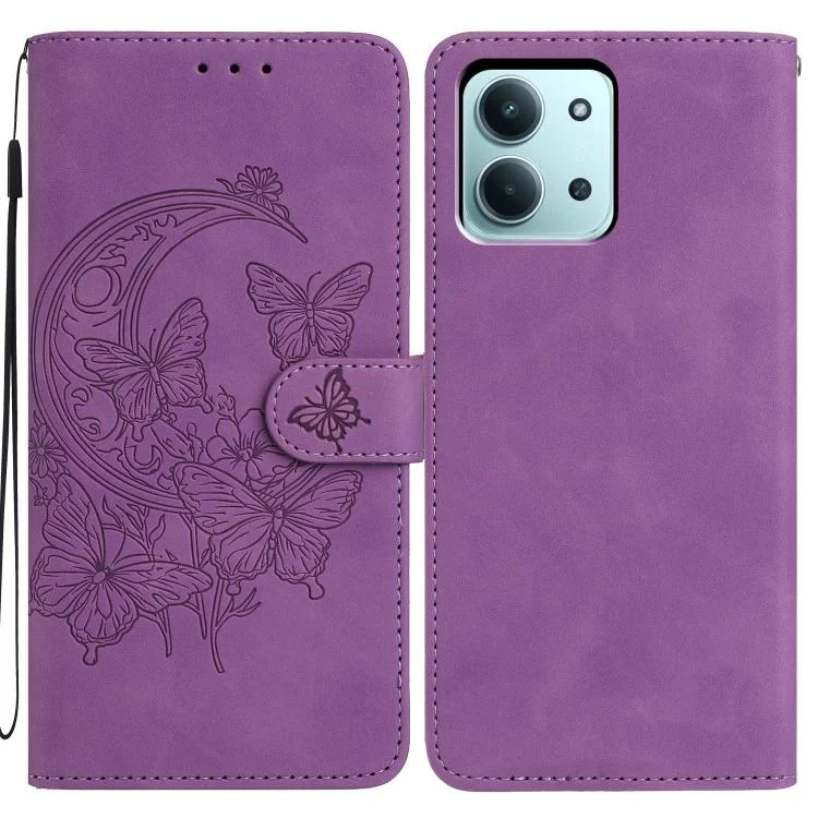 Moonlit Butterfly Dance Pattern Embossed Leather Phone Case, For Redmi 15C 4G 171.5mm, For Redmi 15C 4G / 15C 5G 173.1mm