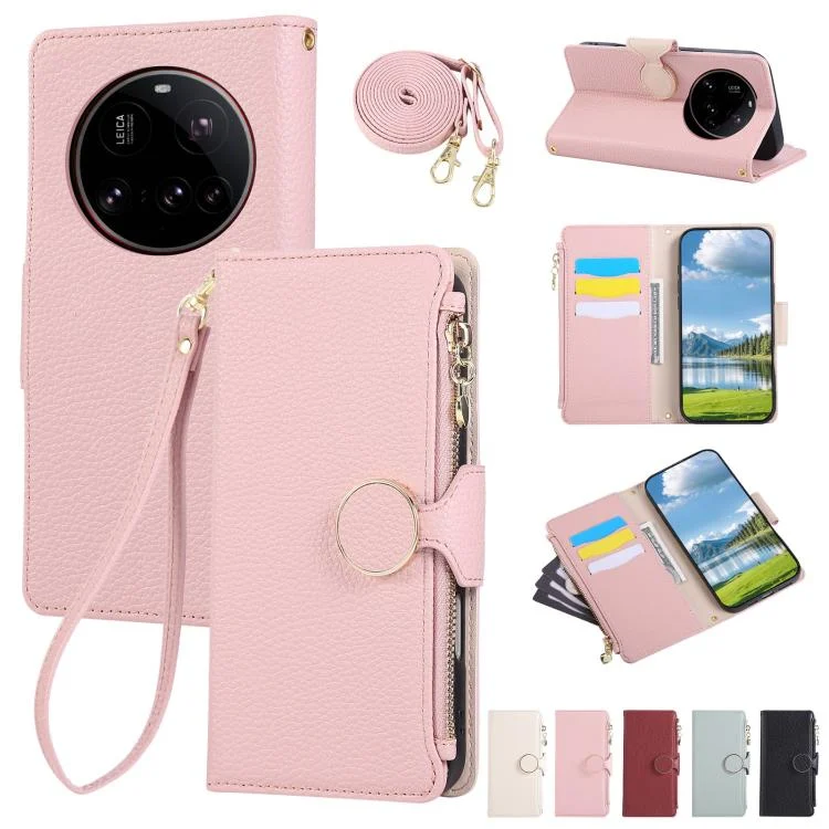 Round Buckle Zipper Wallet Leather Phone Case with Crossbody Strap, For Xiaomi 15 Ultra, For Xiaomi Poco M7 Pro 5G, For Xiaomi 13T / 13T Pro