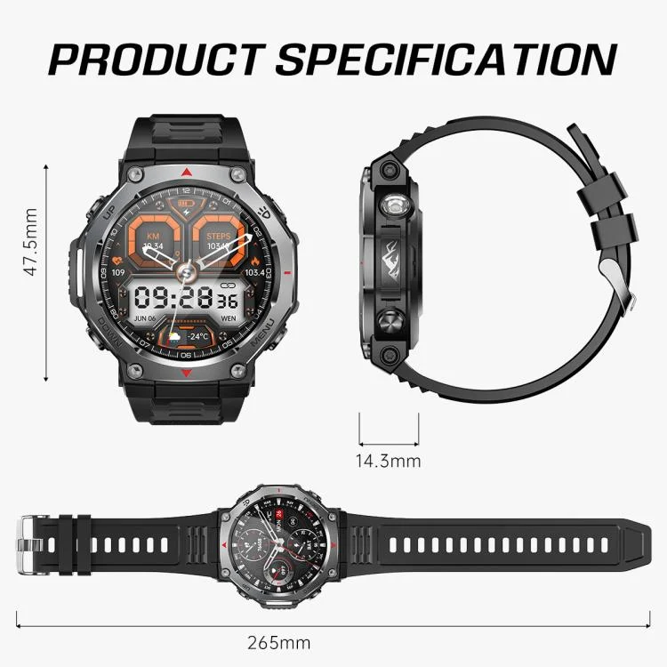 EDA008164901_B16.webp KT85 1.43 inch Screen 5ATM Outdoor Sports Smart Watch with Strong Flashlight - Image 17