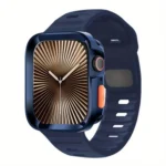 Wave Texture Reverse Buckle Silicone Watch Band with TPU Case