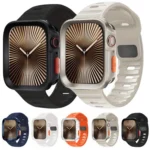 Wave Texture Reverse Buckle Silicone Watch Band with TPU Case - Image 2