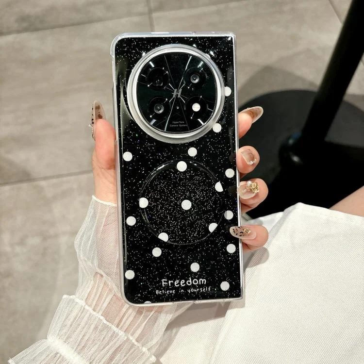 EDA008240201A_1.webp Glitter Powder Dots Pattern Phone Case with Holder, For OPPO Find N5, For OPPO Find N3 Flip, For OPPO Find N2 Flip - Image 2
