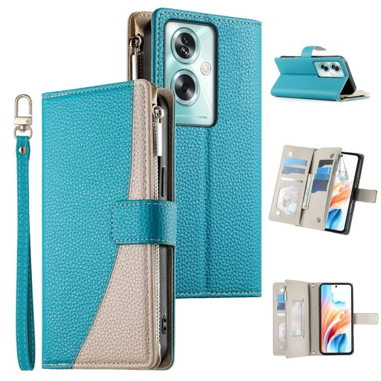 Stitching Multi-card Zipper Wallet Leather Phone Case with Short Strap, For OPPO A79 5G / A2x, For OPPO A5x 5G / A3 4G / 5G / A3x 4G / 5G, For OPPO A5 5G Global / A3 Pro 5G / A80 5G