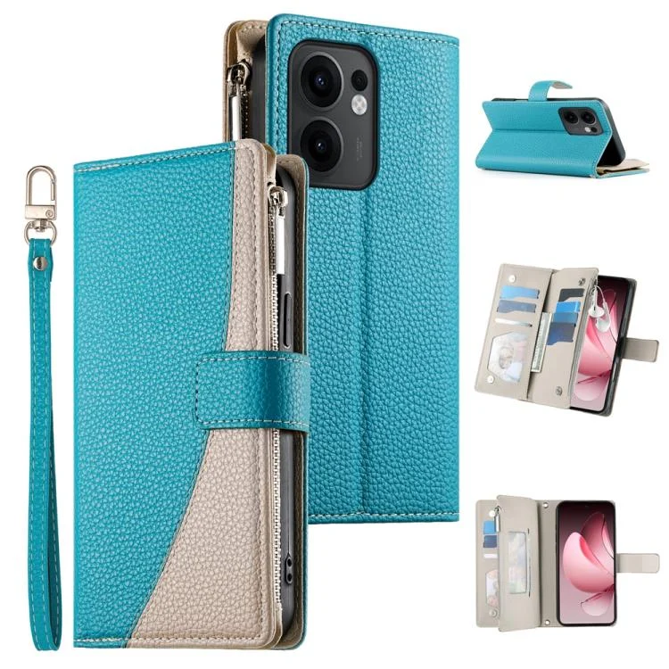 Stitching Multi-card Zipper Wallet Leather Phone Case with Short Strap, For OPPO Reno13 F 4G / 5G, For OPPO Reno12 F 4G / 5G / F27, For OPPO Reno12 Pro Global