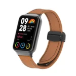 Litchi Texture Magnetic Black Buckle Leather Watch Band