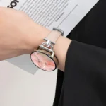 Flat-Head D-shaped Metal Genuine Leather Watch Band - Image 4