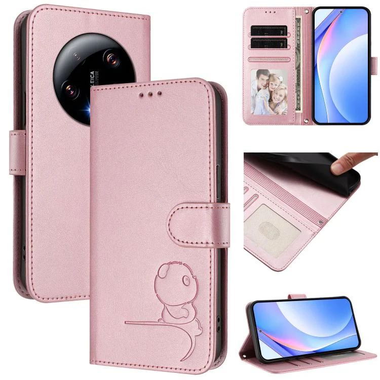 Litter Panda Embossing RFID Leather Phone Case with Lanyard, For Xiaomi 13 Ultra, For Xiaomi Civi 3, For Xiaomi 13 Lite / Civi 2