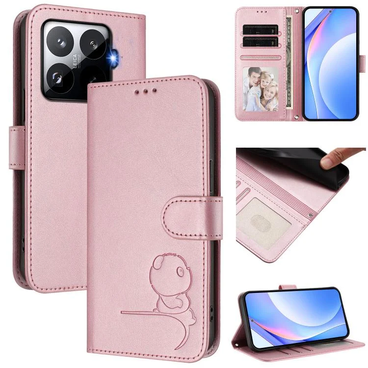 Litter Panda Embossing RFID Leather Phone Case with Lanyard, For Xiaomi 15T Pro, For Xiaomi 15T, For Xiaomi Poco F7 Ultra / Redmi K80 Pro