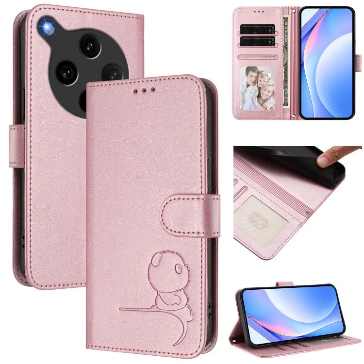Litter Panda Embossing RFID Leather Phone Case with Lanyard, For OPPO Find X8 Ultra 5G, For OPPO A5 Pro 4G / 5G Global, For OPPO F29 Pro 5G Global