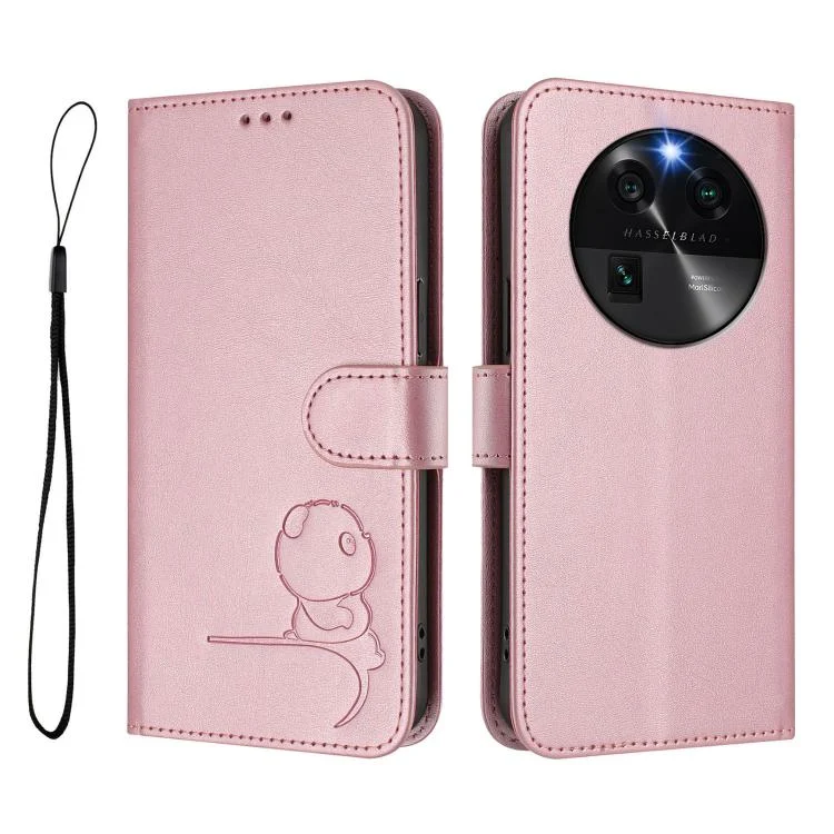EDA008378820A_1.webp Litter Panda Embossing RFID Leather Phone Case with Lanyard, For OPPO Find X6 - Image 2
