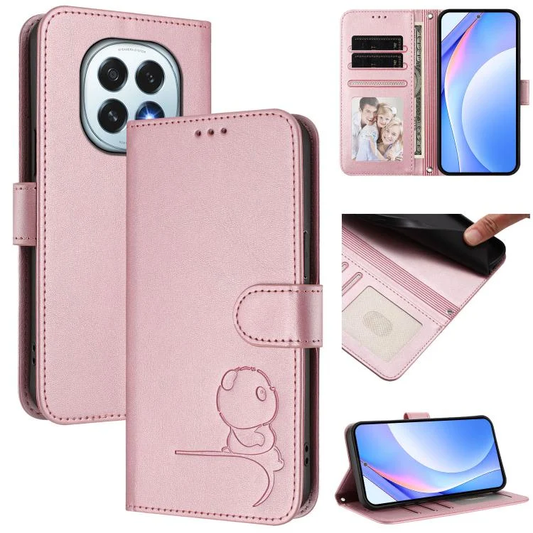 Litter Panda Embossing RFID Leather Phone Case with Lanyard, For OPPO F29 5G Global, For OPPO Reno13 Pro 5G Global, For OPPO Reno13 5G Global