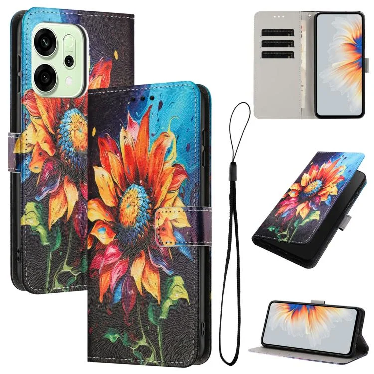 Color Drawing Pattern Leather Phone Case, For OPPO Reno14 Pro 5G Global, For OPPO Reno14 5G Global