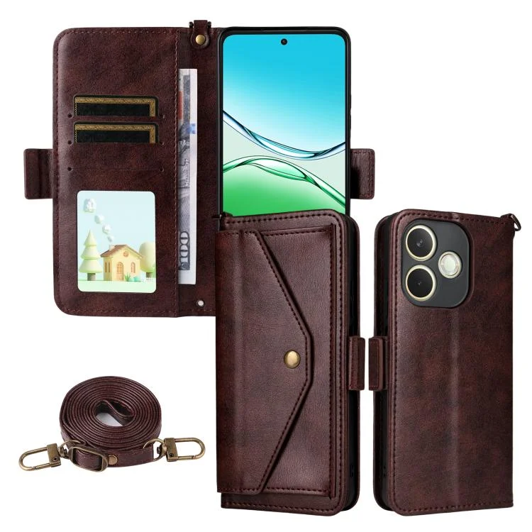 Multi-card Slots Crossbody Cowhide Leather Phone Case, For OPPO A5 Pro 5G / 4G Global, For OPPO Reno13 F 5G, For OPPO A3x 5G India / A3 / A3x / A40 4G