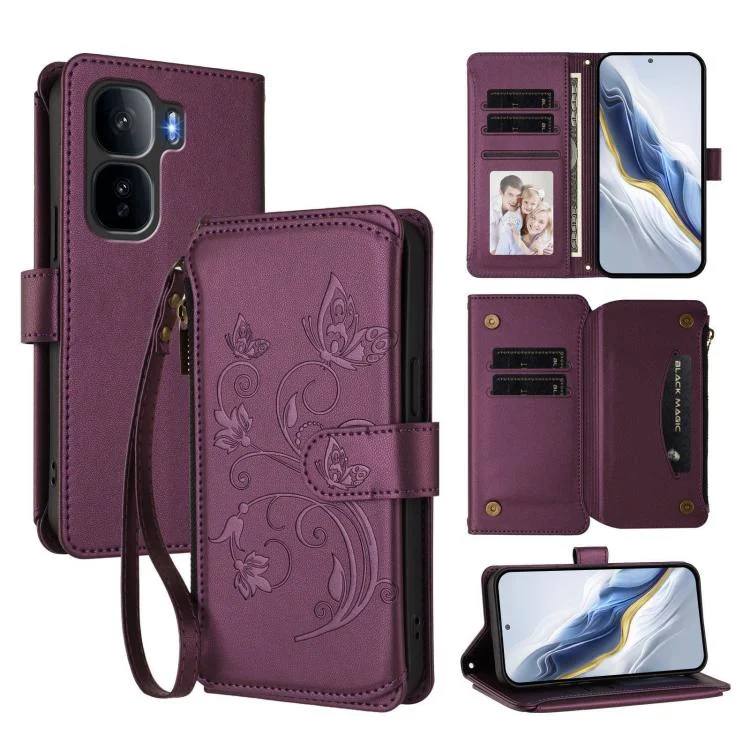 Butterfly Love Flower Multi-card Zipper Wallet Leather Phone Case, For vivo iQOO Neo 10+, For vivo Y400 Pro 5G