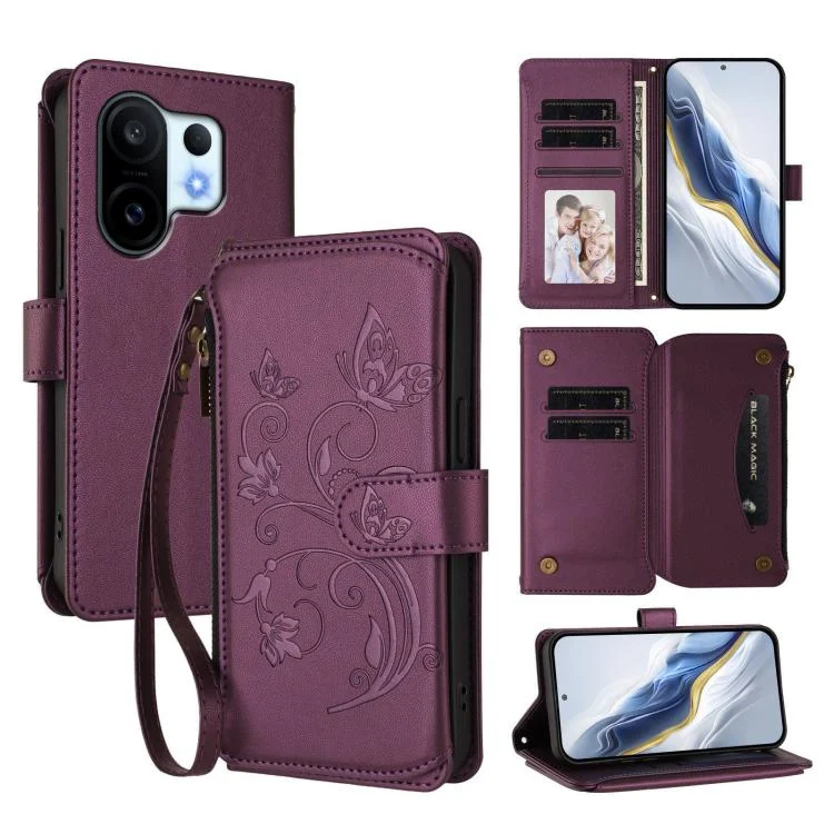 Butterfly Love Flower Multi-card Zipper Wallet Leather Phone Case, For vivo S30 Pro mini, For vivo S30