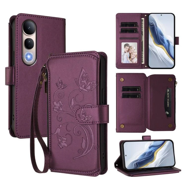 Butterfly Love Flower Multi-card Zipper Wallet Leather Phone Case, For vivo V50 Lite 5G Global /V50 Lite 4G, For vivo Y39 5G Global / Y300i 5G