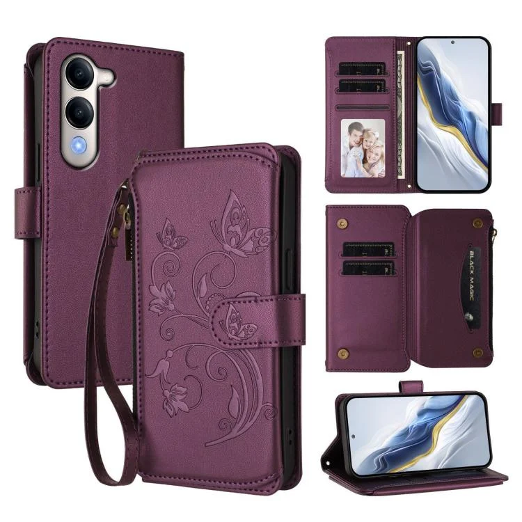 EDA008415009A.webp Butterfly Love Flower Multi-card Zipper Wallet Leather Phone Case, For vivo Y29s 5G / Y04 5G Global, For vivo Y19s 4G Global / Y29 5G India - Image 1