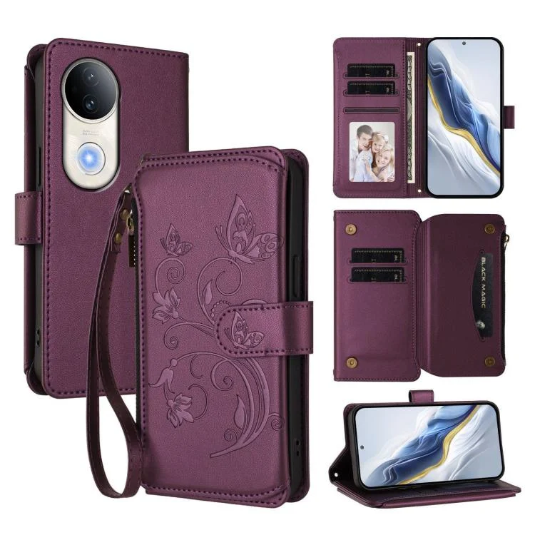 EDA008415011A.webp Butterfly Love Flower Multi-card Zipper Wallet Leather Phone Case, For vivo S20 5G, For vivo S20 Pro 5G - Image 1