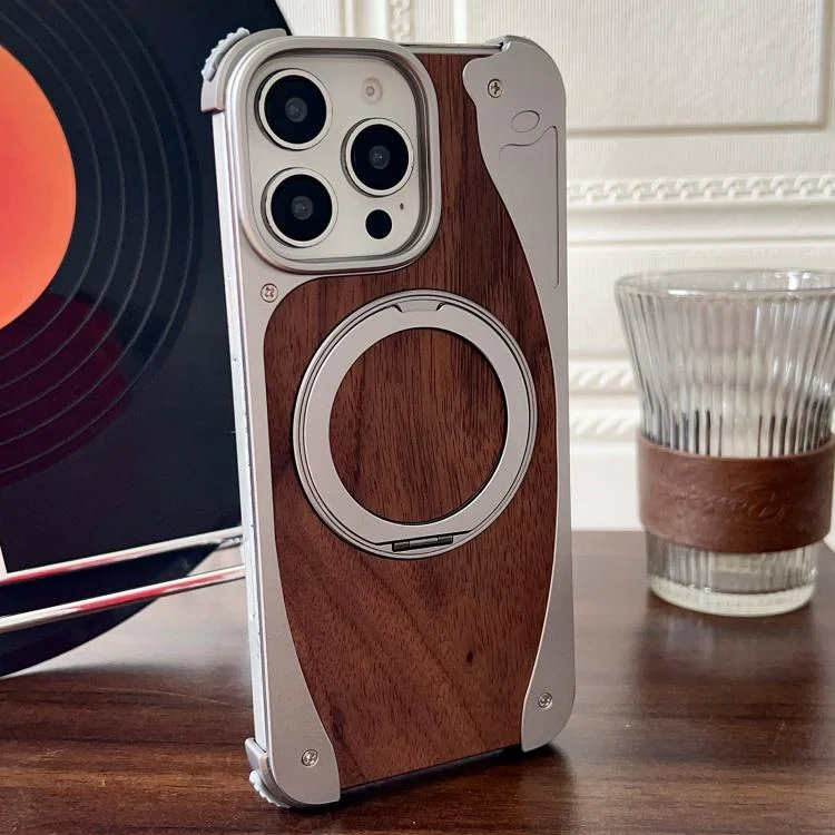 EDA008421601A.webp Walnut Metal Frameless 360 Degree Rotation Holder MagSafe Phone Case, For iPhone 16 Pro Max, For iPhone 16 Pro, For iPhone 15 Pro Max, For iPhone 15 Pro - Image 1