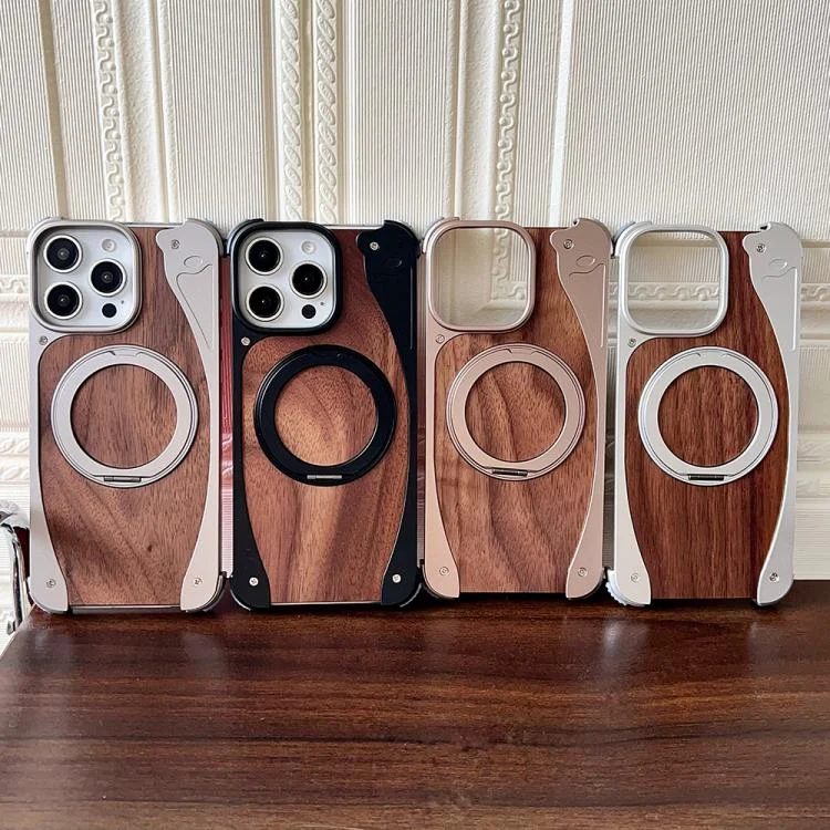 EDA0084216_B1.webp Walnut Metal Frameless 360 Degree Rotation Holder MagSafe Phone Case, For iPhone 16 Pro Max, For iPhone 16 Pro, For iPhone 15 Pro Max, For iPhone 15 Pro - Image 2
