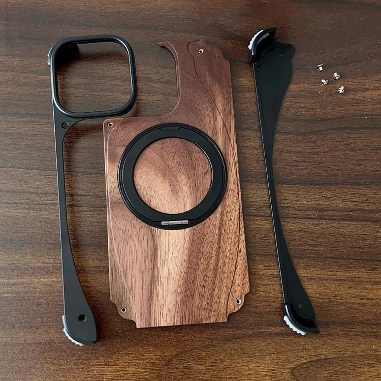 EDA0084216_B2.webp Walnut Metal Frameless 360 Degree Rotation Holder MagSafe Phone Case, For iPhone 16 Pro Max, For iPhone 16 Pro, For iPhone 15 Pro Max, For iPhone 15 Pro - Image 3