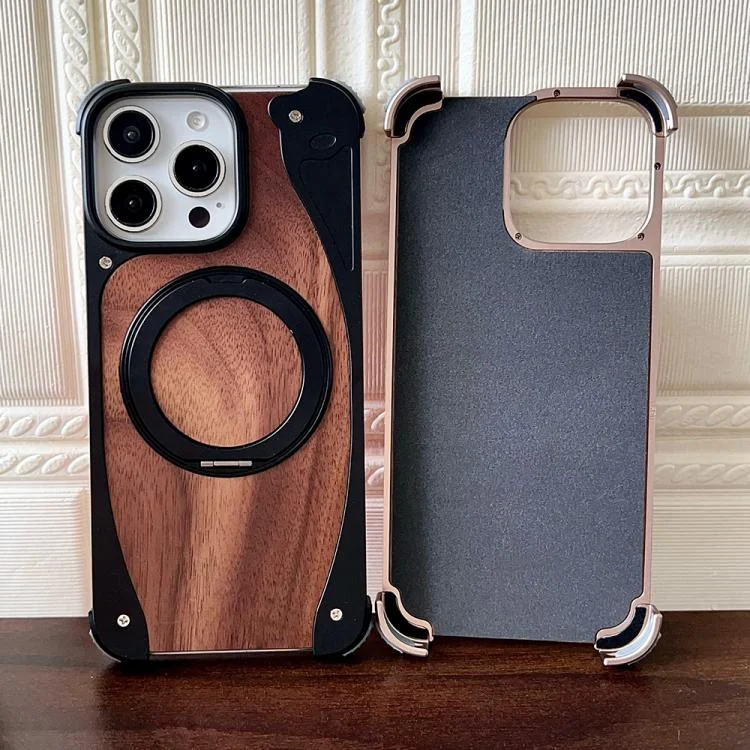 EDA0084216_B3.webp Walnut Metal Frameless 360 Degree Rotation Holder MagSafe Phone Case, For iPhone 16 Pro Max, For iPhone 16 Pro, For iPhone 15 Pro Max, For iPhone 15 Pro - Image 4