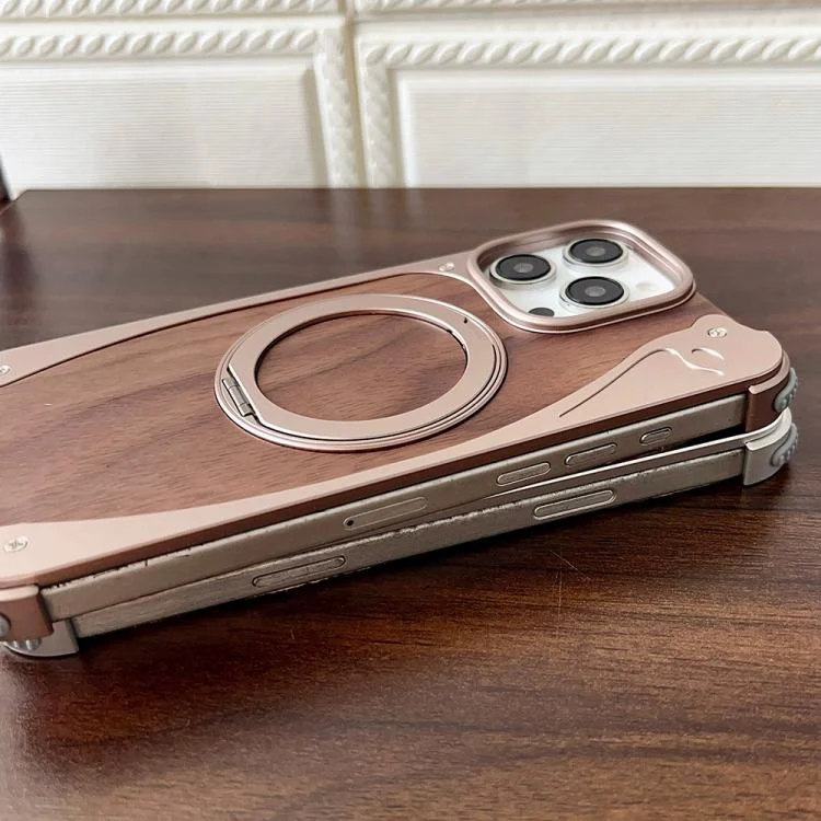 EDA0084216_B4.webp Walnut Metal Frameless 360 Degree Rotation Holder MagSafe Phone Case, For iPhone 16 Pro Max, For iPhone 16 Pro, For iPhone 15 Pro Max, For iPhone 15 Pro - Image 5