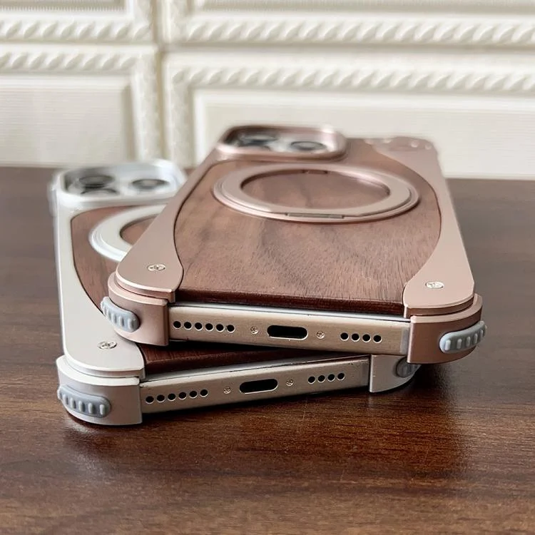EDA0084216_B5.webp Walnut Metal Frameless 360 Degree Rotation Holder MagSafe Phone Case, For iPhone 16 Pro Max, For iPhone 16 Pro, For iPhone 15 Pro Max, For iPhone 15 Pro - Image 6