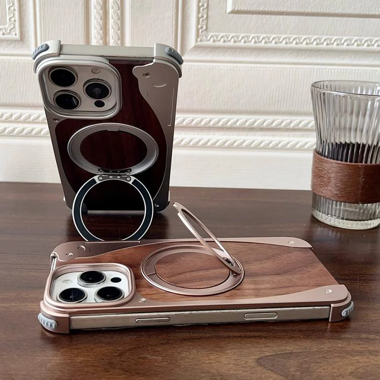 EDA0084216_B6.webp Walnut Metal Frameless 360 Degree Rotation Holder MagSafe Phone Case, For iPhone 16 Pro Max, For iPhone 16 Pro, For iPhone 15 Pro Max, For iPhone 15 Pro - Image 7