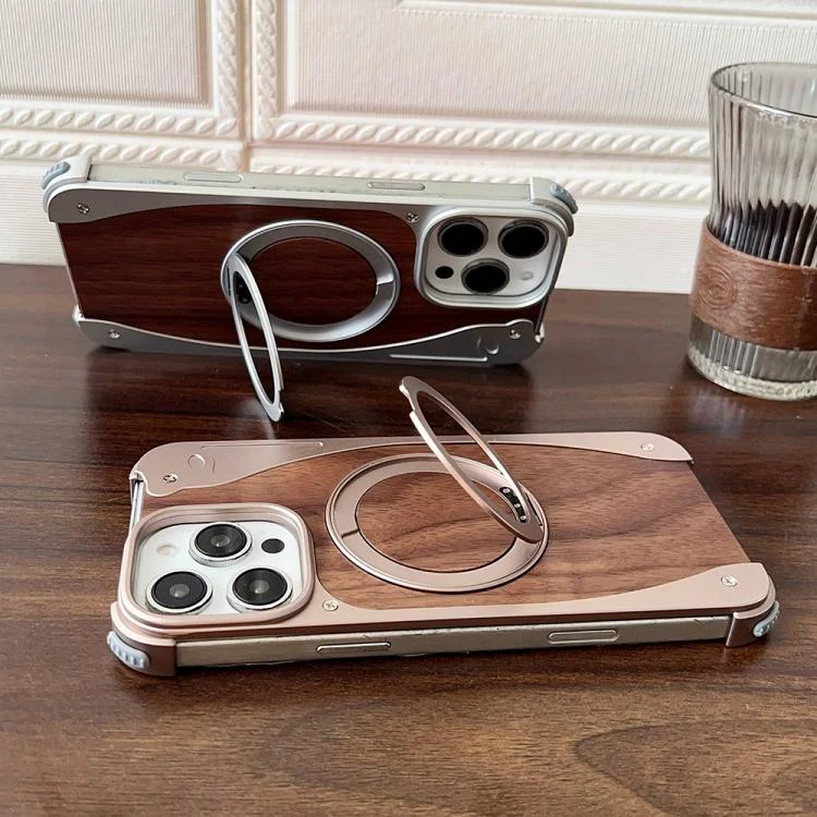 EDA0084216_B7.webp Walnut Metal Frameless 360 Degree Rotation Holder MagSafe Phone Case, For iPhone 16 Pro Max, For iPhone 16 Pro, For iPhone 15 Pro Max, For iPhone 15 Pro - Image 8