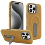 VIETAO Suede MagSafe PU Leather Phone Case with Holder, For iPhone 15 Pro, For iPhone 15