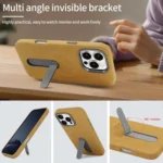 VIETAO Suede MagSafe PU Leather Phone Case with Holder, For iPhone 15 Pro, For iPhone 15 - Image 5