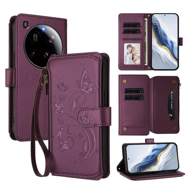 Butterfly Love Flower Multi-card Zipper Wallet Leather Phone Case, For Xiaomi 15 Ultra, For Xiaomi Poco X7 Pro