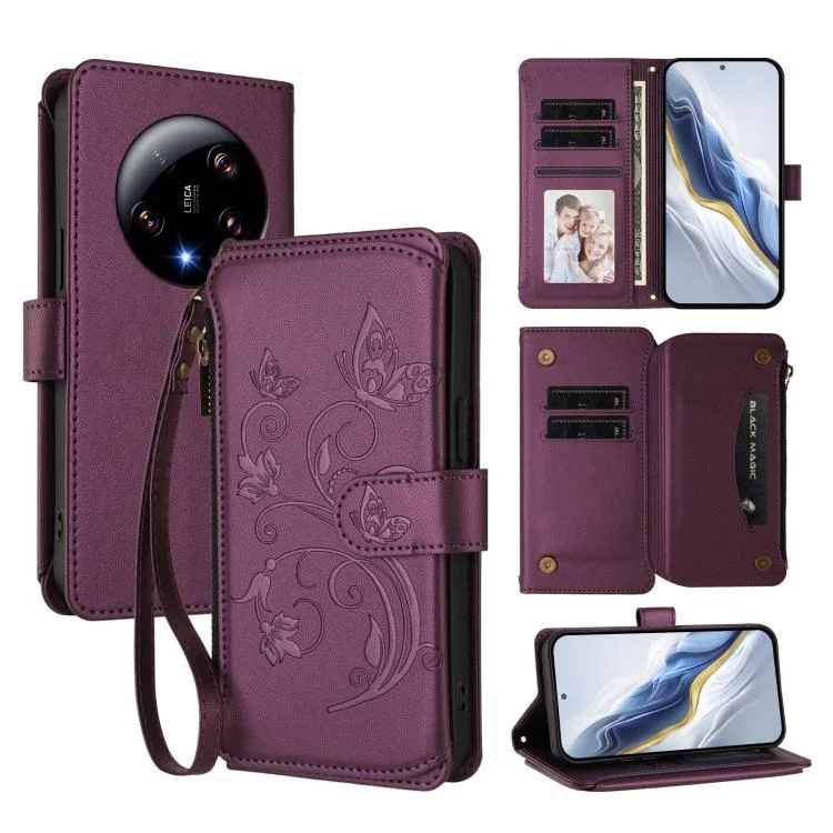 Butterfly Love Flower Multi-card Zipper Wallet Leather Phone Case, For Xiaomi 13 Ultra, For Xiaomi Civi 3