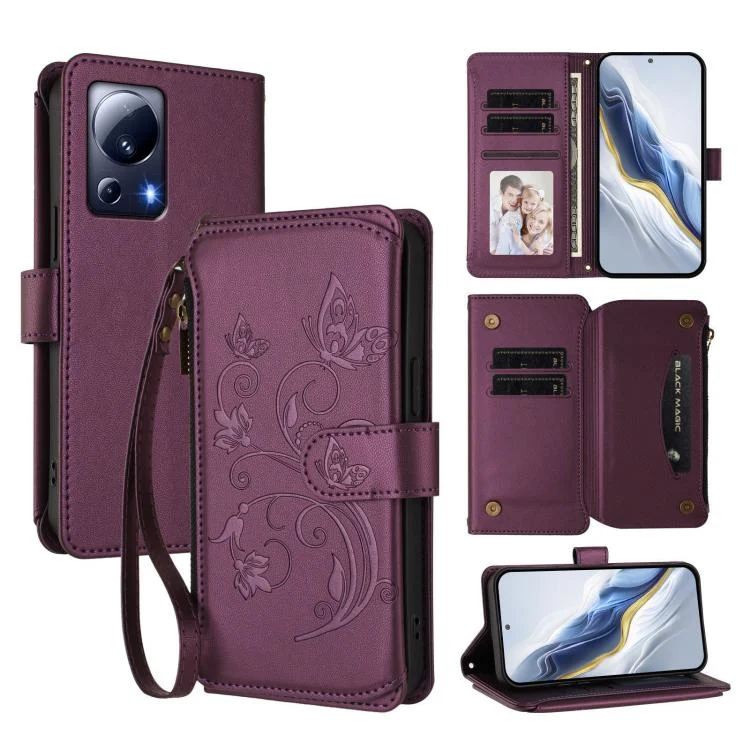 Butterfly Love Flower Multi-card Zipper Wallet Leather Phone Case, For Xiaomi 13 Lite / Civi 2, For Xiaomi 13 Pro