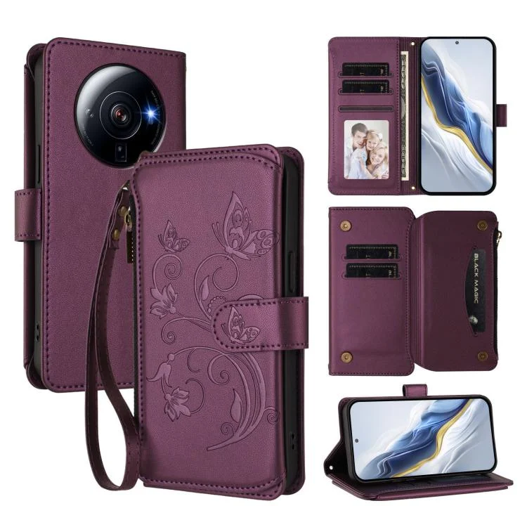Butterfly Love Flower Multi-card Zipper Wallet Leather Phone Case, For Xiaomi 12S Ultra, For Xiaomi 12 Pro / 12S Pro