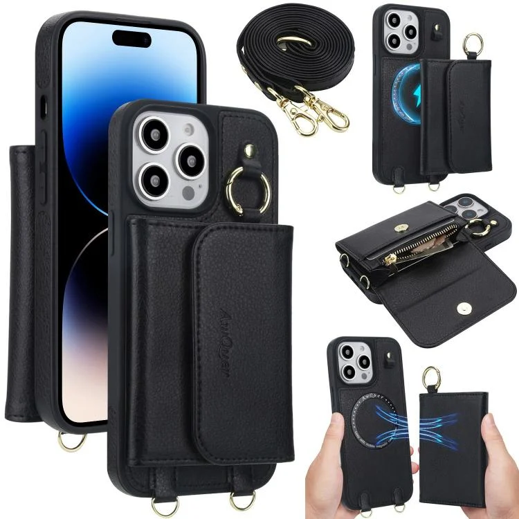 AwQuer 2 in 1 Crossbody Wallet Leather Back Phone Case, For iPhone 14 Pro, For iPhone 14 Pro Max