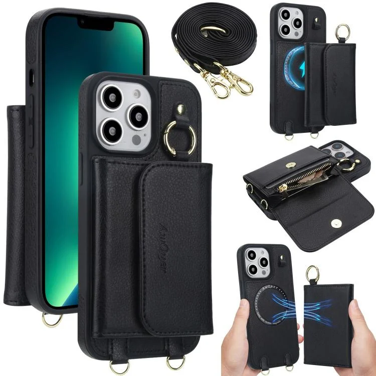 AwQuer 2 in 1 Crossbody Wallet Leather Back Phone Case, For iPhone 13 Pro Max, For iPhone 13 Pro